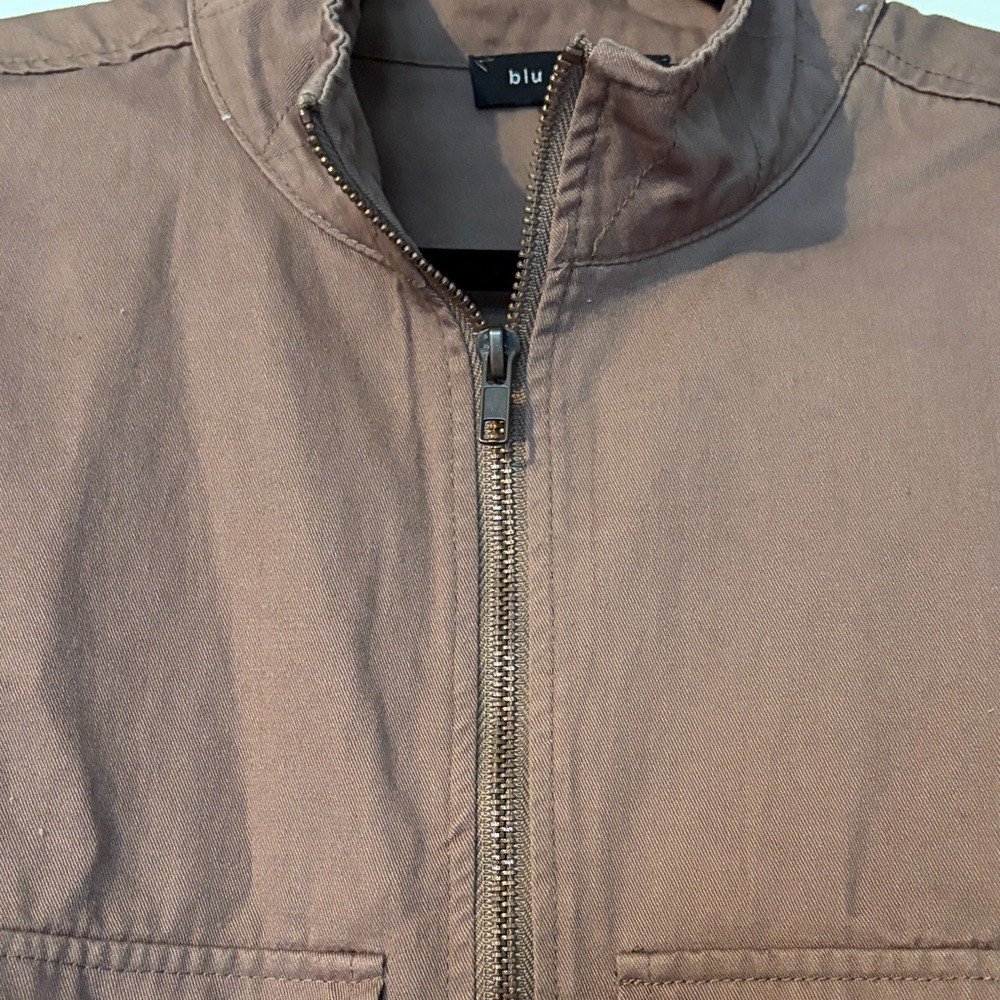 Blu Pepper Oversized Utility Zip-Up Jacket Dark Tan Size S - Picture 8 of 11